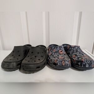 Crocs Shoes Freesail Lot Of 2 Womens Size 8 Black Blue Floral Slide Clog Mules